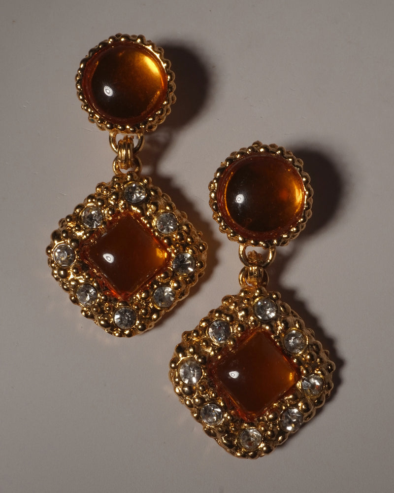 VINTAGE RHINESTONE ORANGE CAB DROP EARRINGS