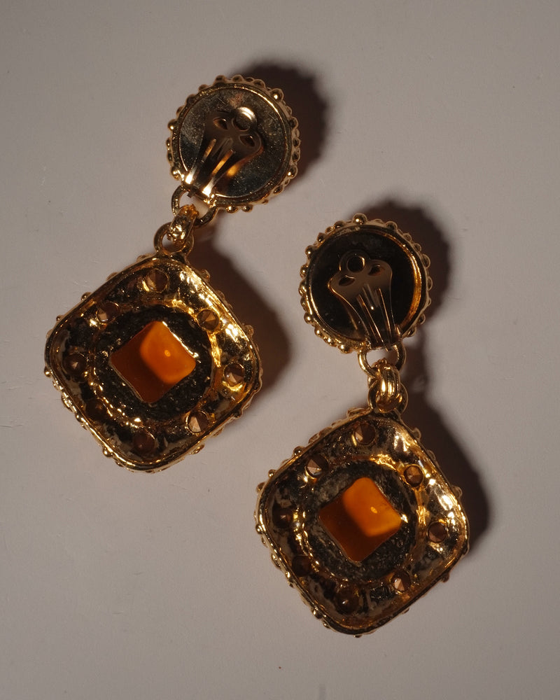 VINTAGE RHINESTONE ORANGE CAB DROP EARRINGS