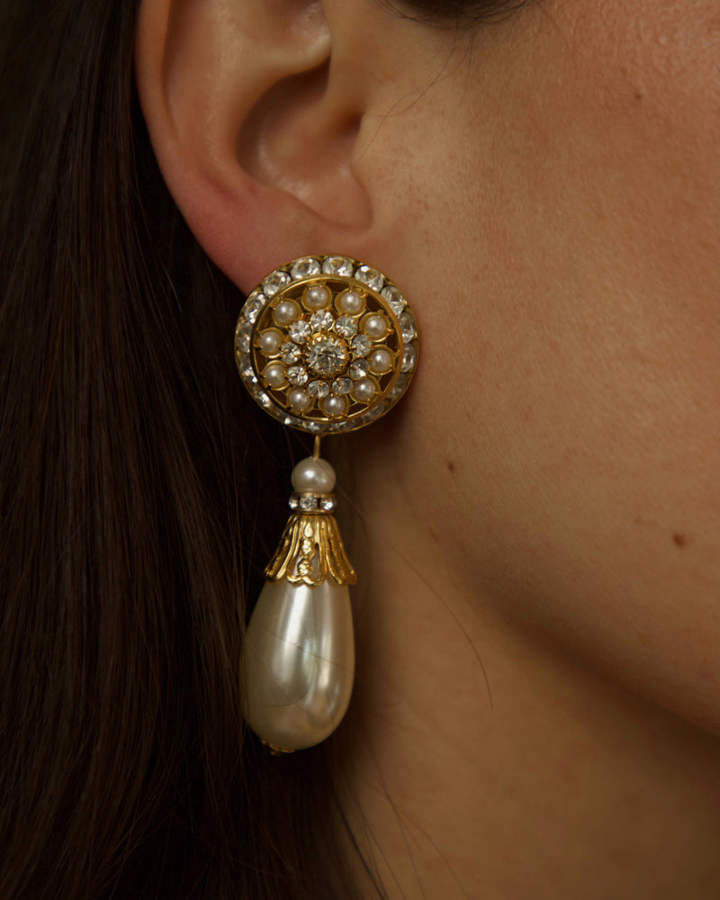 Vintage Rhinestone Pearl Drop Earrings