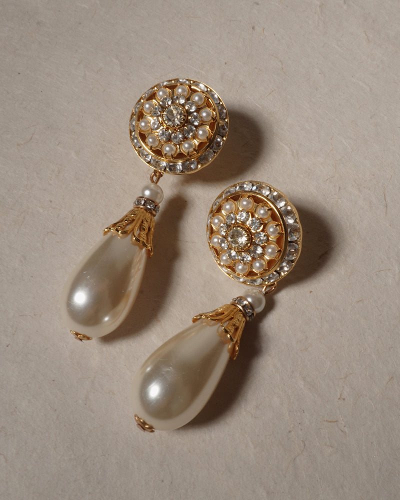 Vintage Rhinestone Pearl Drop Earrings