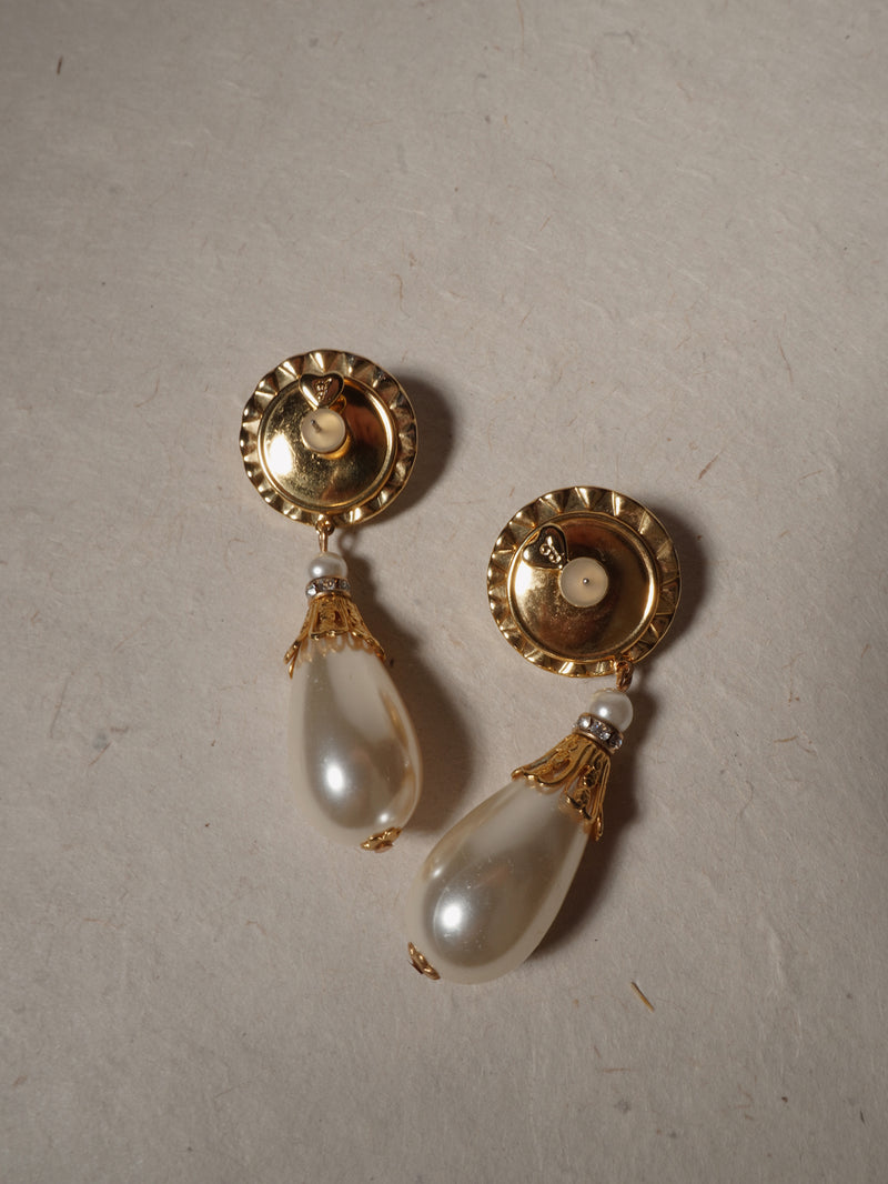 Vintage Rhinestone Pearl Drop Earrings