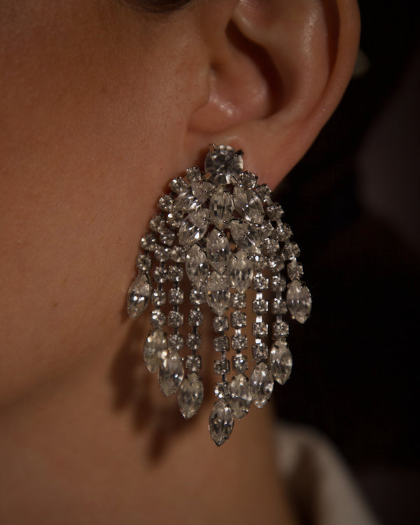 Vintage Rhinestone Waterfall Statement Earrings