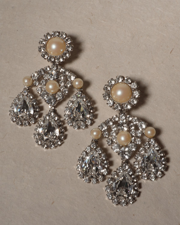 Vintage Rhinestone & Pearl Statement Earrings