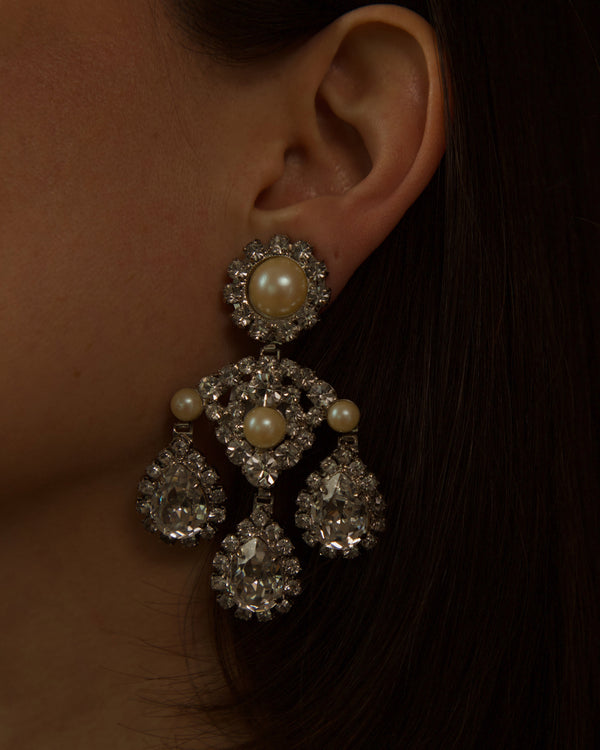 Vintage Rhinestone & Pearl Statement Earrings