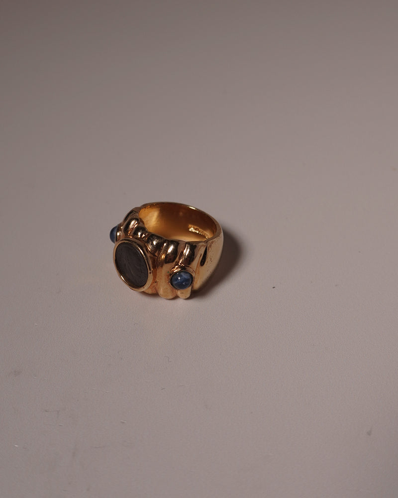 Vintage Ribbed Coin Ring (Sapphire) Sz 5