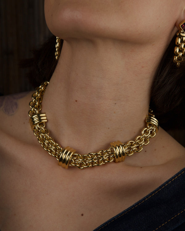Vintage Ribbed Multi-Chain Necklace