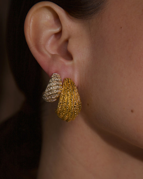 Vintage Ribbed Pave Hoops