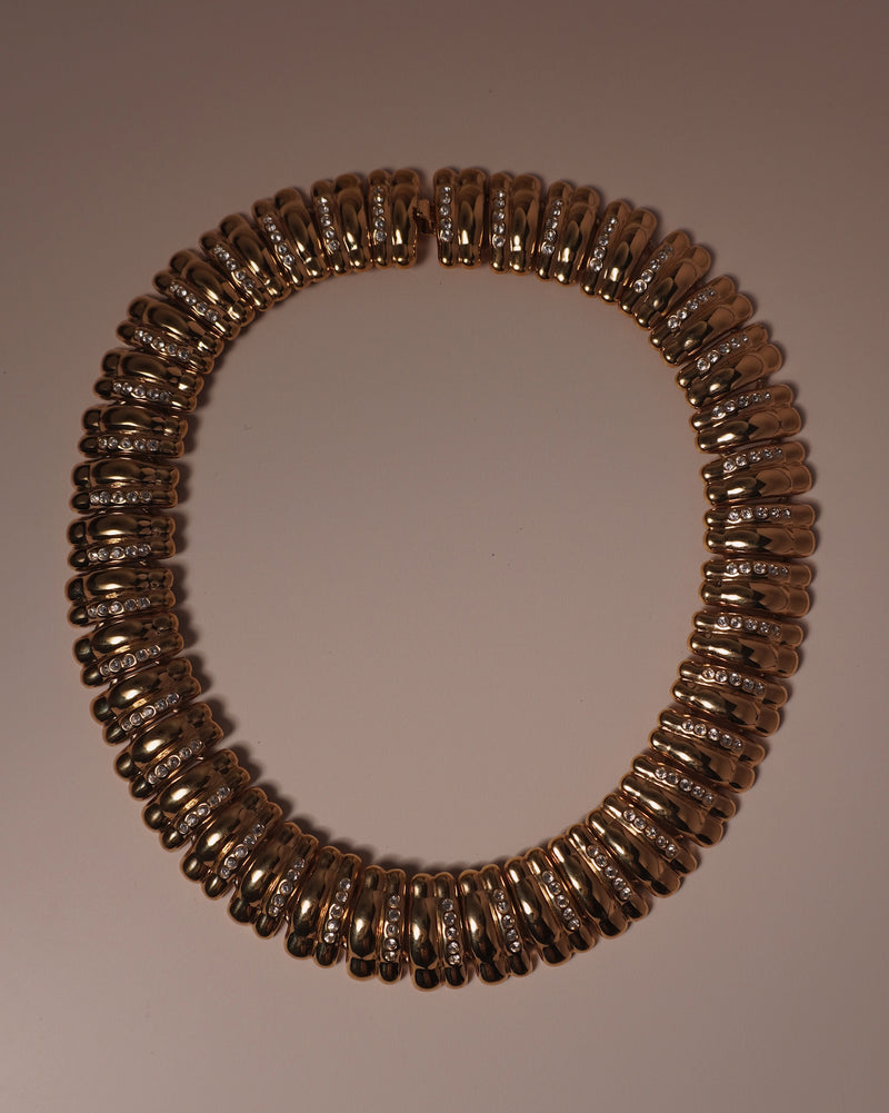 Vintage Ribbed Rhinestone Statement Necklace