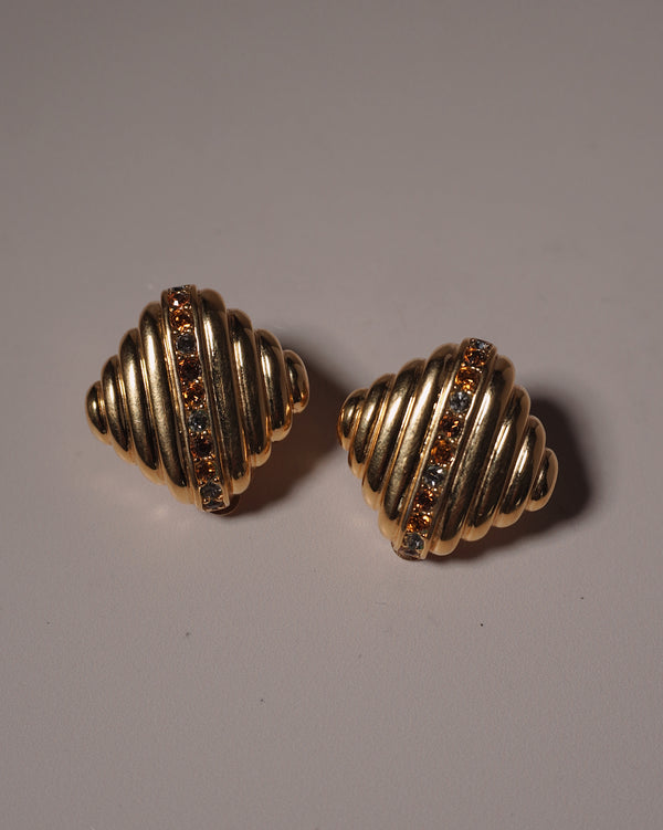 Vintage Ribbed Topaz Button Clip Ons