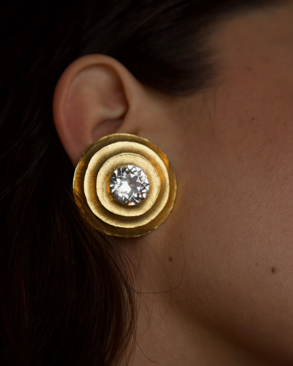 Vintage Robin Khan Matte Gold Crystal Clip Ons