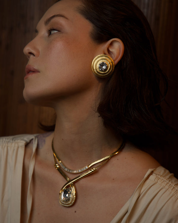 Vintage Robin Khan Matte Gold Crystal Clip Ons