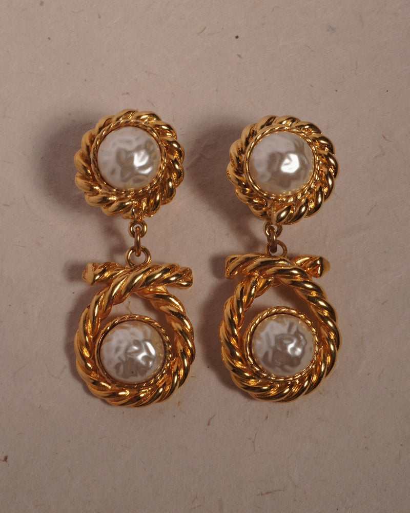 Vintage Roped Pearl Cabochon Drop Earrings