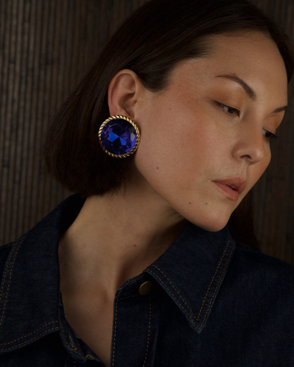 Vintage Royal Blue Button Earrings