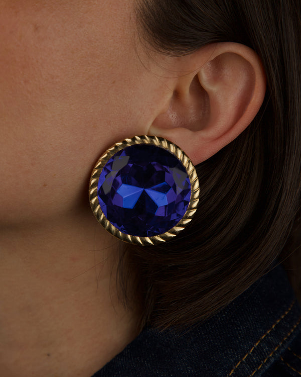 Vintage Royal Blue Button Earrings