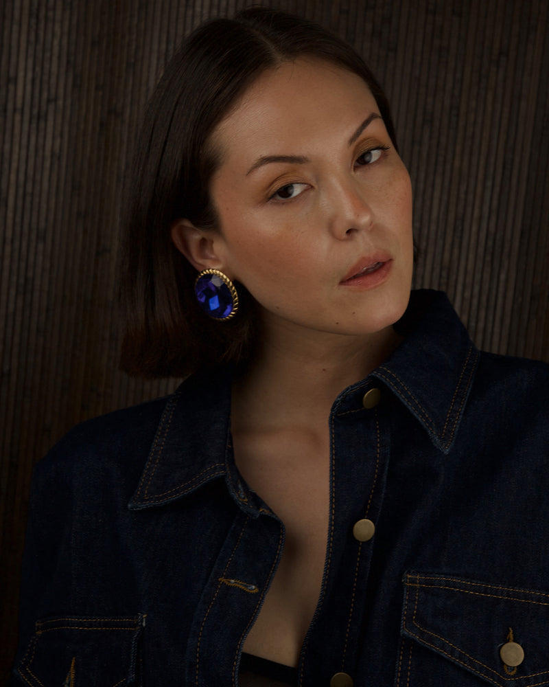 Vintage Royal Blue Button Earrings