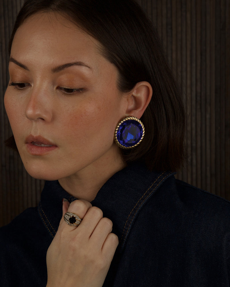 Vintage Royal Blue Button Earrings