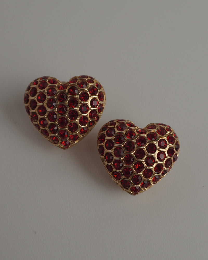 VINTAGE RUBY BUBBLE HEART CLIP ONS