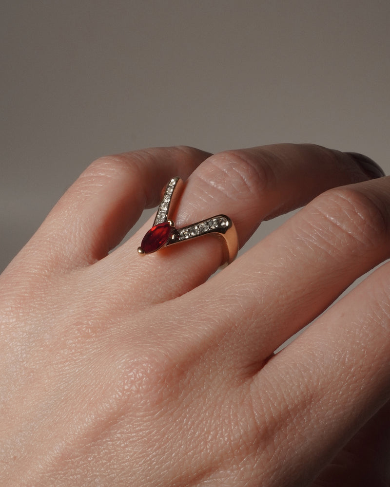 VINTAGE RUBY CZ "V" RING