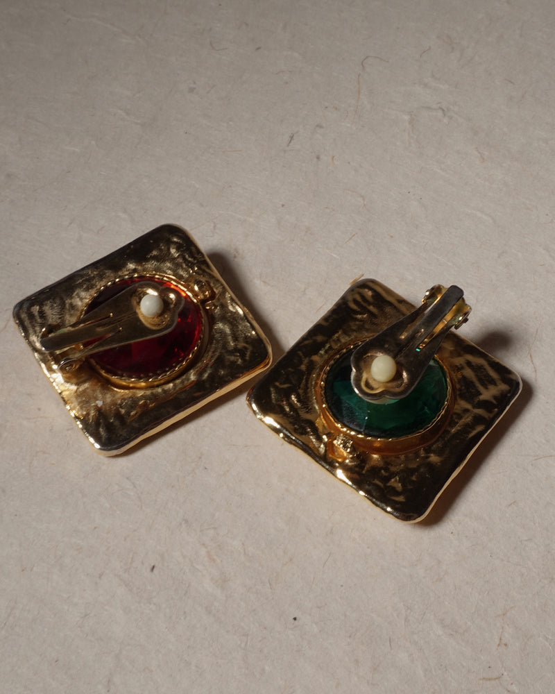 Vintage Ruby & Emerald Swivel Clip Ons