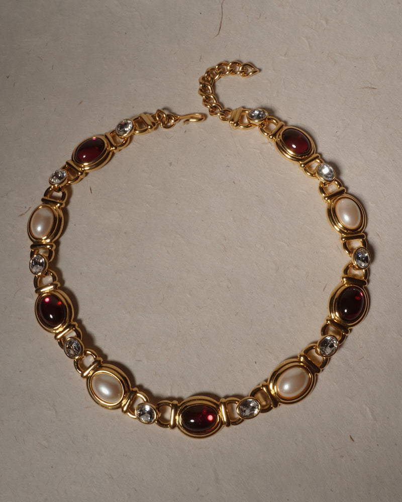 Vintage Ruby & Pearl Cabochon Necklace