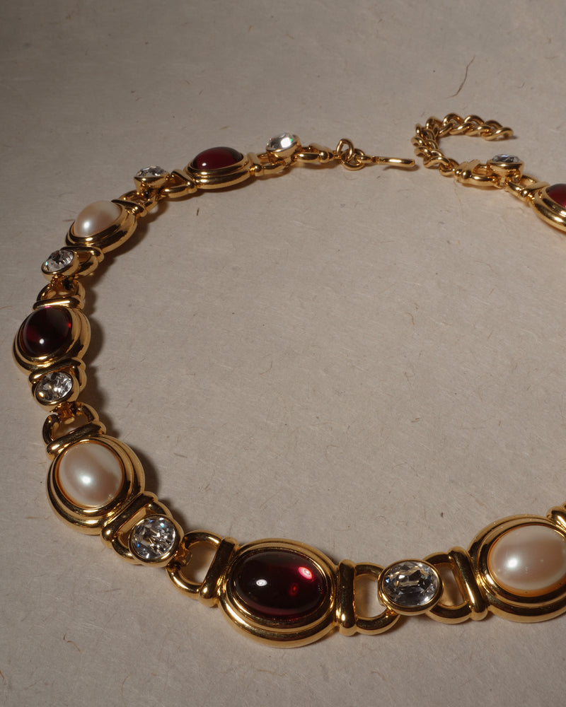 Vintage Ruby & Pearl Cabochon Necklace