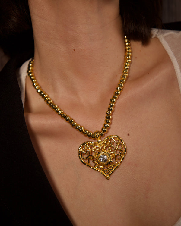 Vintage Rambaud Beaded Heart Pendant Necklace