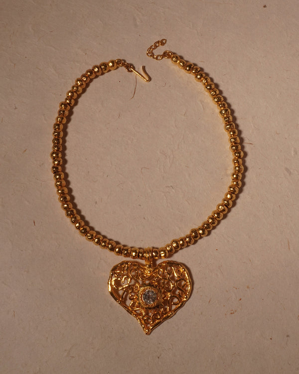 Vintage Rambaud Beaded Heart Pendant Necklace