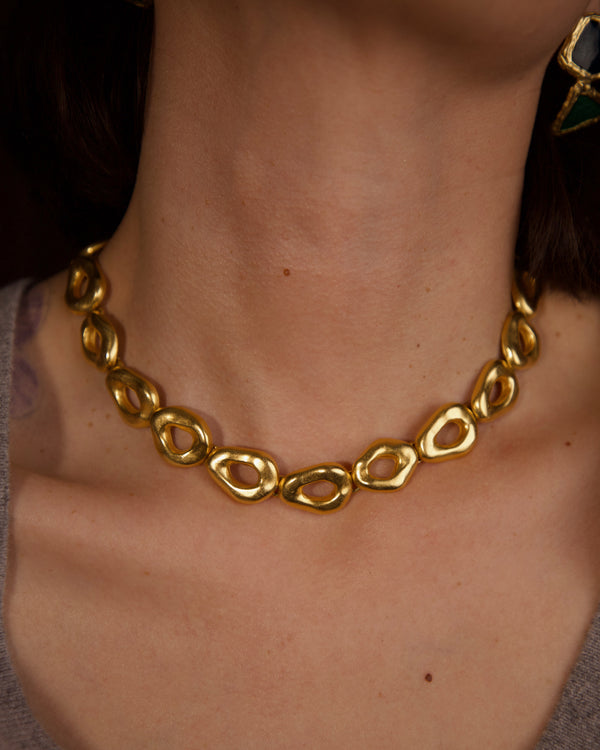 Vintage Rambaud Matte Abstract Ring Link Necklace