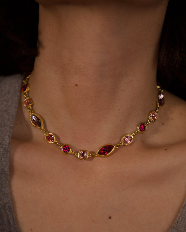Vintage Rambaud Pink & Lavender Bezeled Tennis Necklace