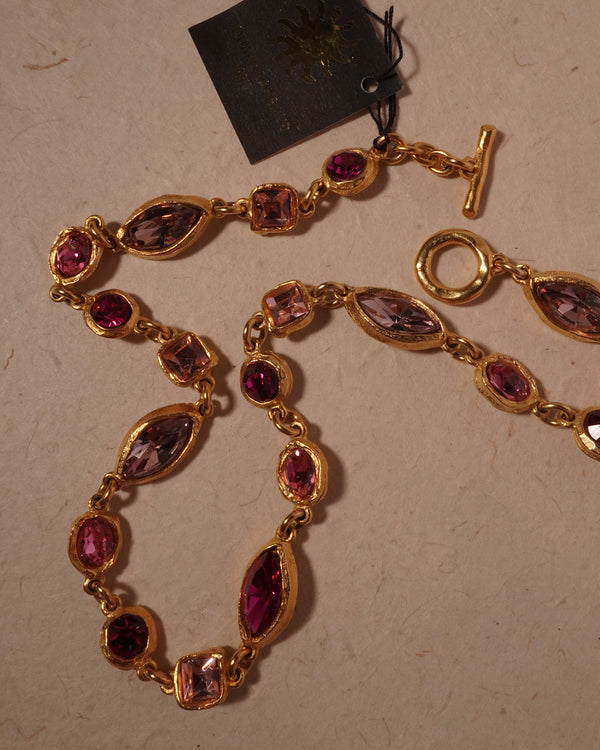 Vintage Rambaud Pink & Lavender Bezeled Tennis Necklace