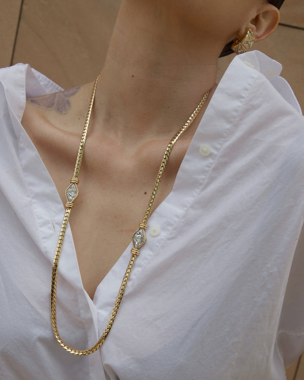 Vintage S.A.L. Crystal Flat Chain Necklace