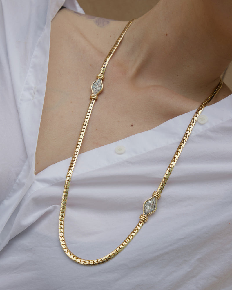 Vintage S.A.L. Crystal Flat Chain Necklace