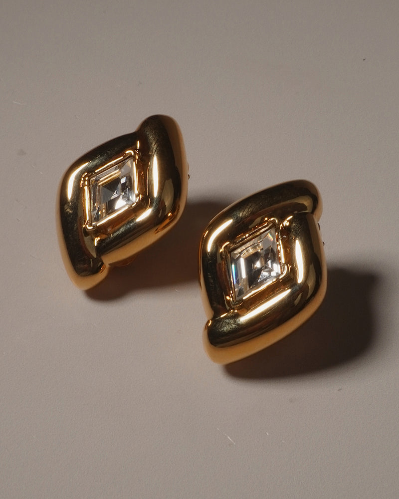 Vintage S.A.L. Puffed Crystal Clip Ons