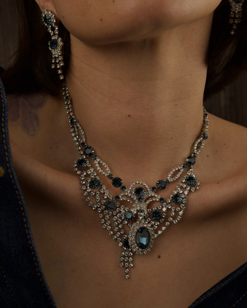 Vintage Sapphire Rhinestone Drop Necklace