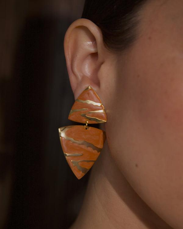 Vintage Satin Coral Enamel Dangle Earrings