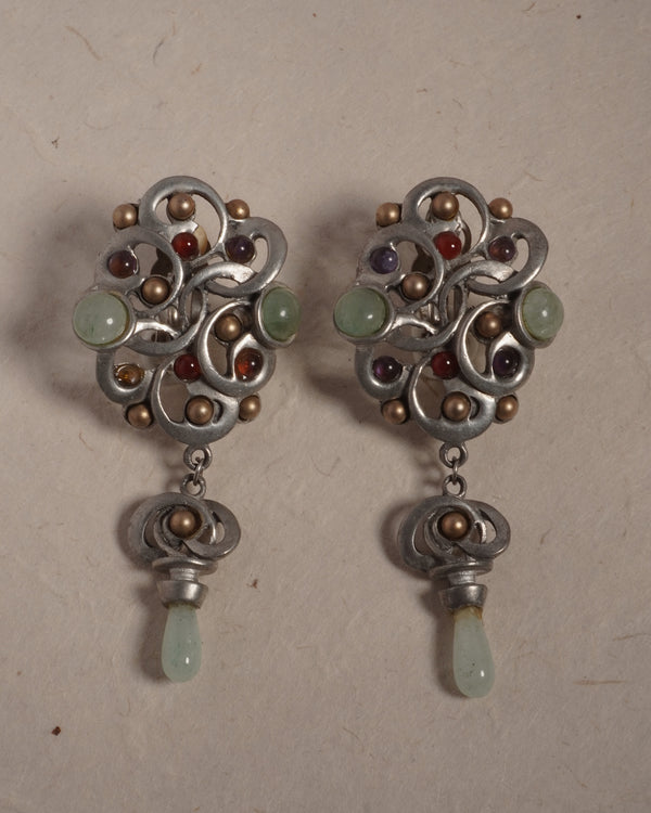 Vintage Silver Artisan Glass Cabochon Earrings