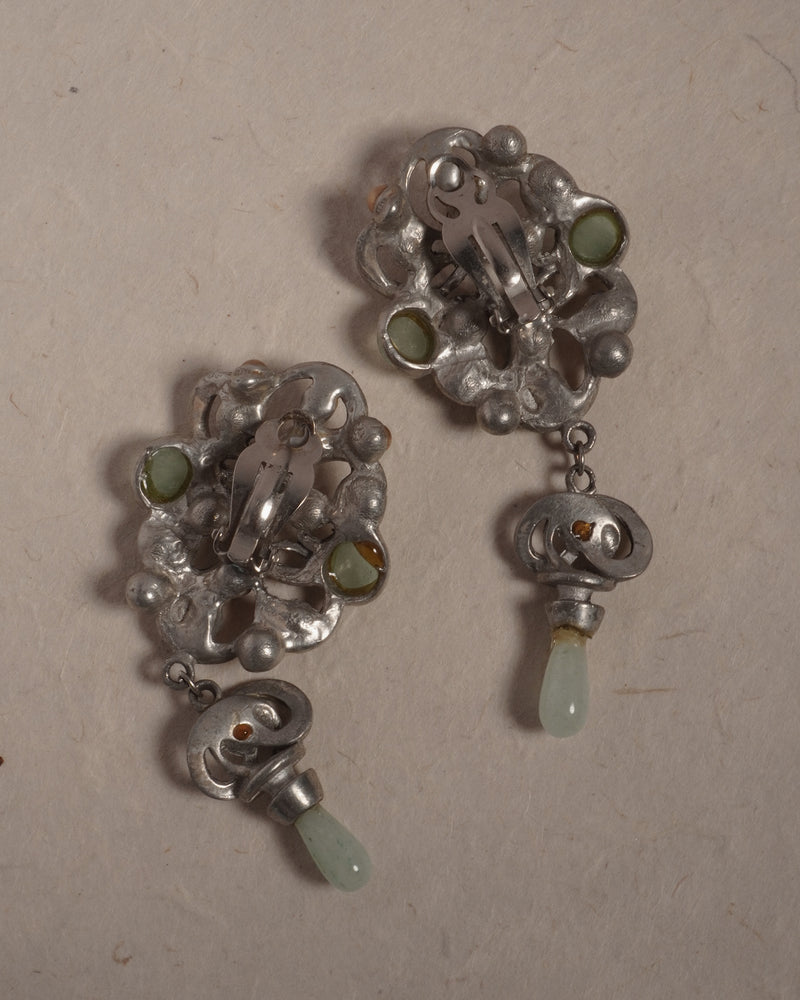 Vintage Silver Artisan Glass Cabochon Earrings