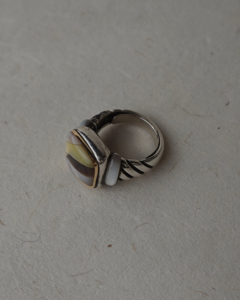 Vintage Silver Byzantine Inlay Ring Sz 5.5