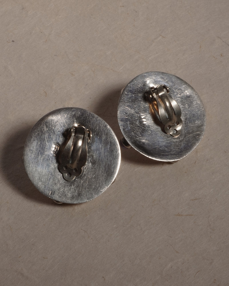 Vintage Silver Glass Cabochon Clip Ons