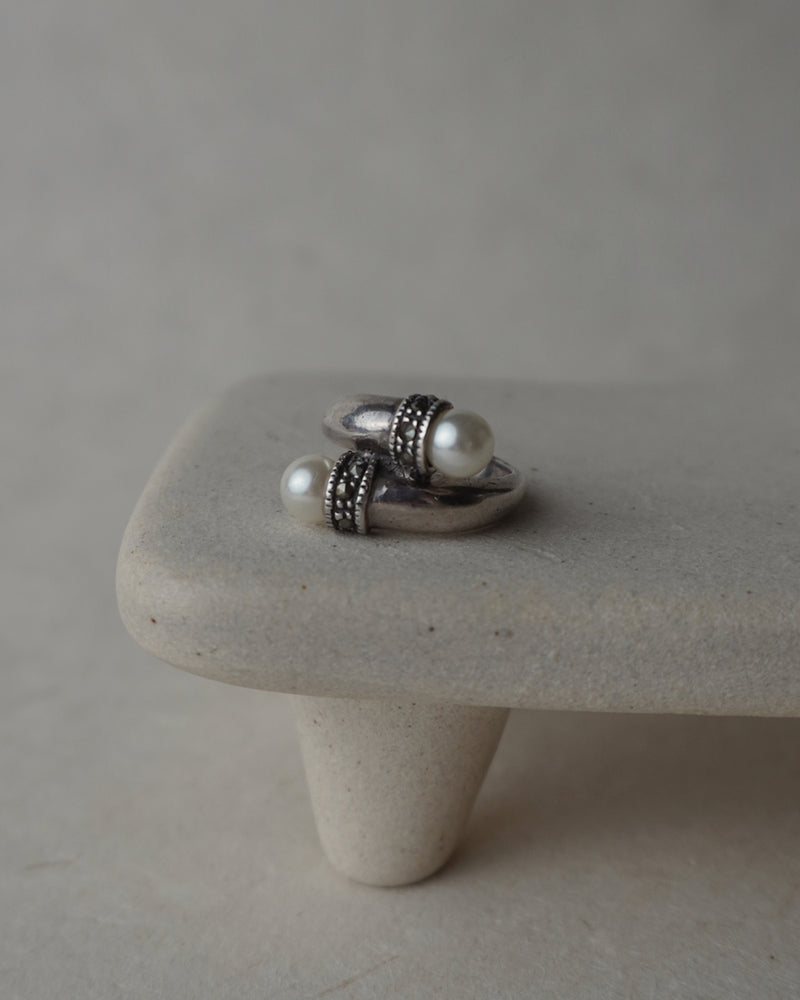 Vintage Silver Pearl Wrap Ring Sz 5