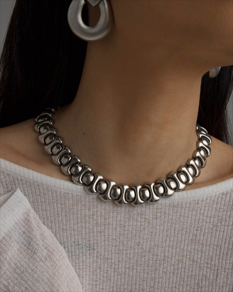 Vintage Silver Puffed Link Necklace