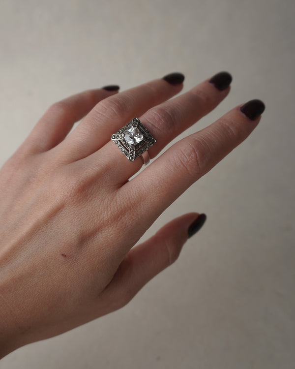 Vintage Silver Victorian Cocktail RIng sz 6