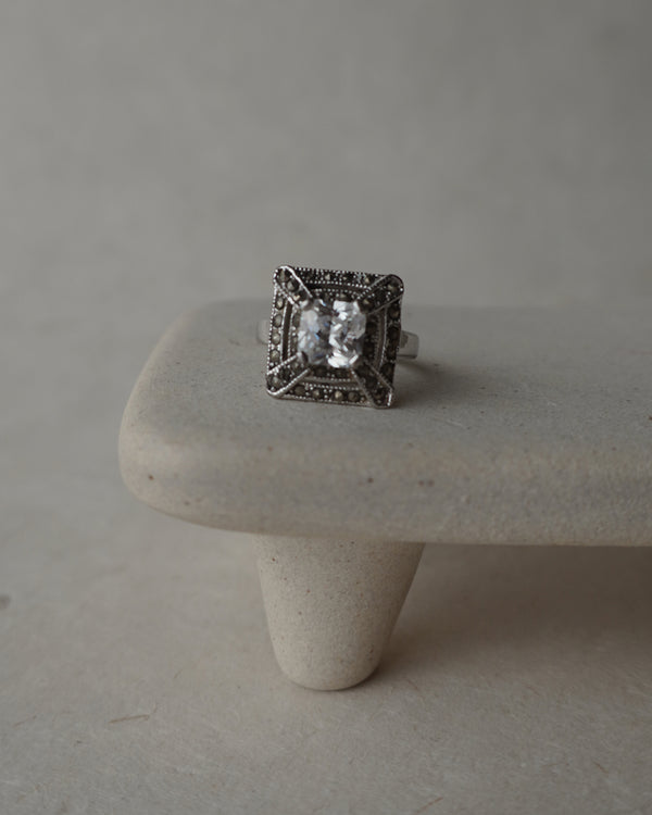 Vintage Silver Victorian Cocktail RIng sz 6