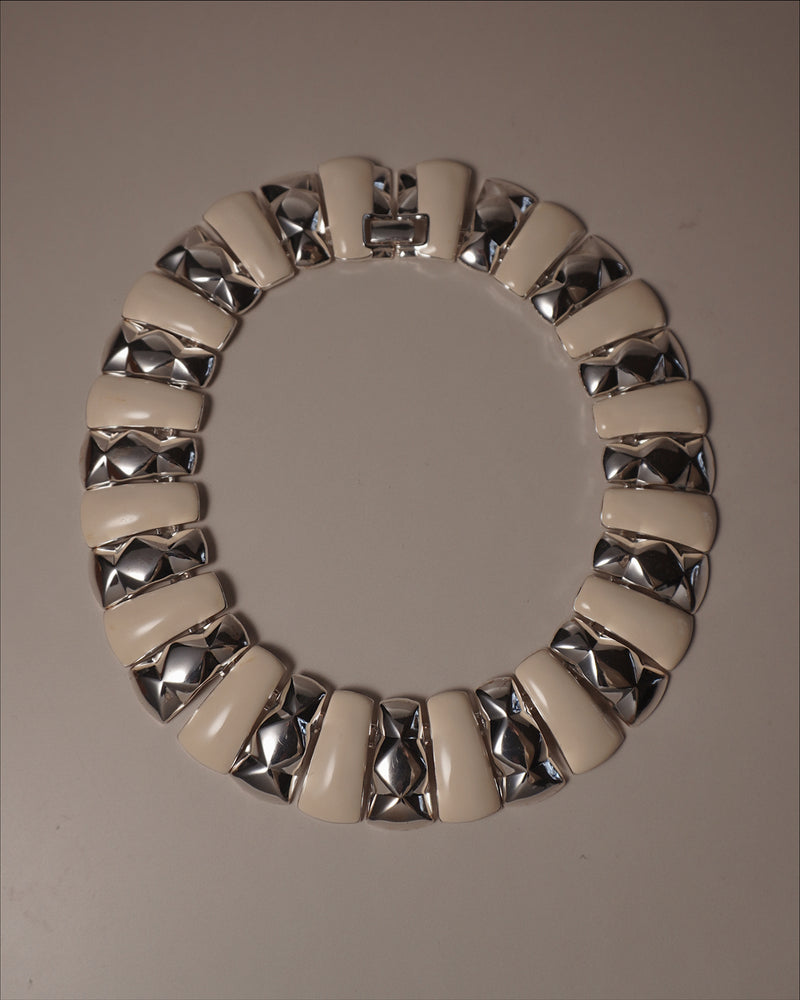 Vintage Silver White Enamel Necklace