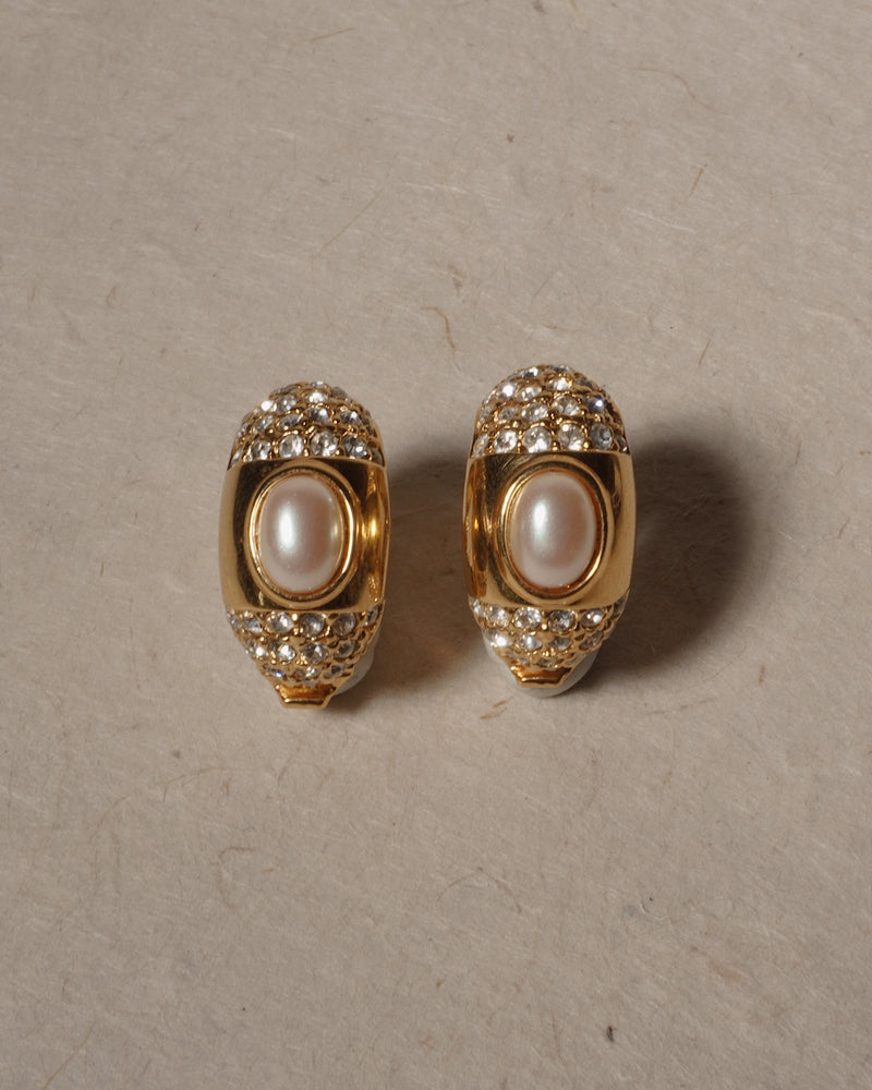 Vintage Small Pearl Clip On Hoops