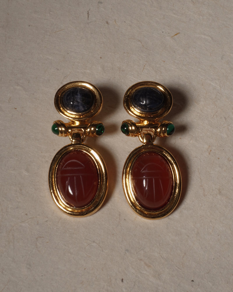 Vintage Stone Scarab Drop Earrings