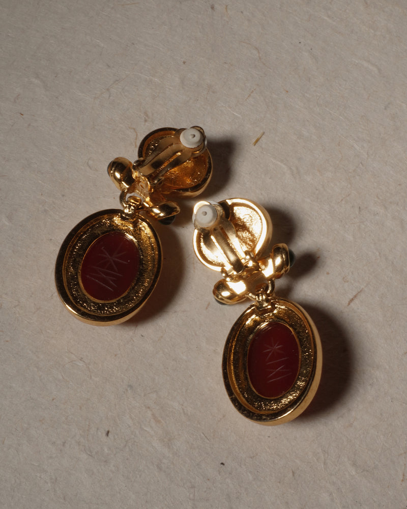 Vintage Stone Scarab Drop Earrings