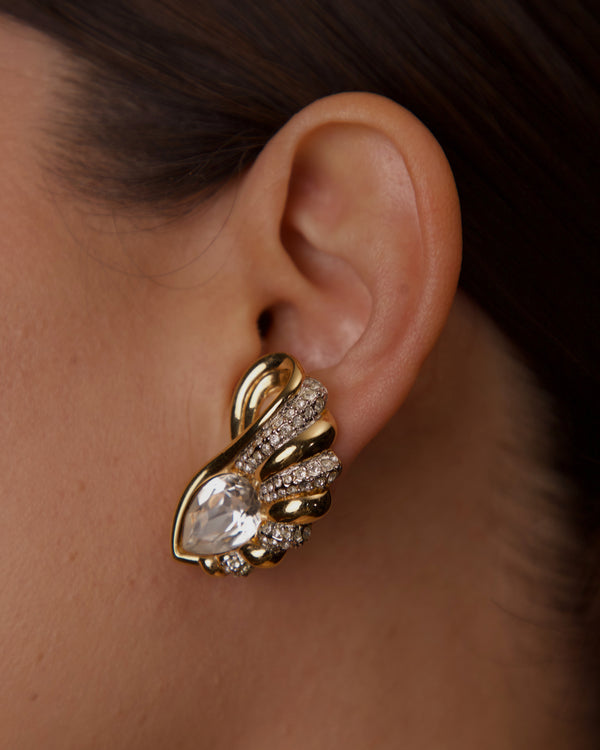 VINTAGE SWAN PAVÉ ART DECO EAR CLIMBER CLIP ONS