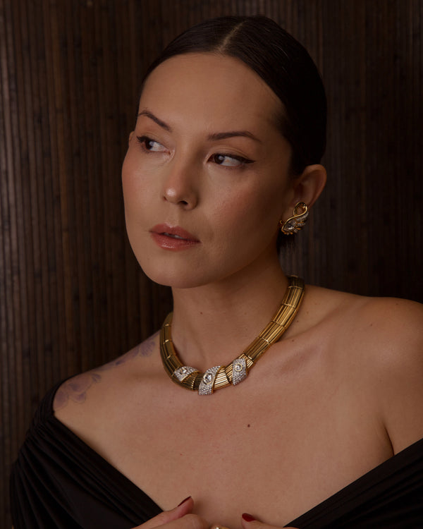 VINTAGE SWAN PAVÉ ART DECO EAR CLIMBER CLIP ONS