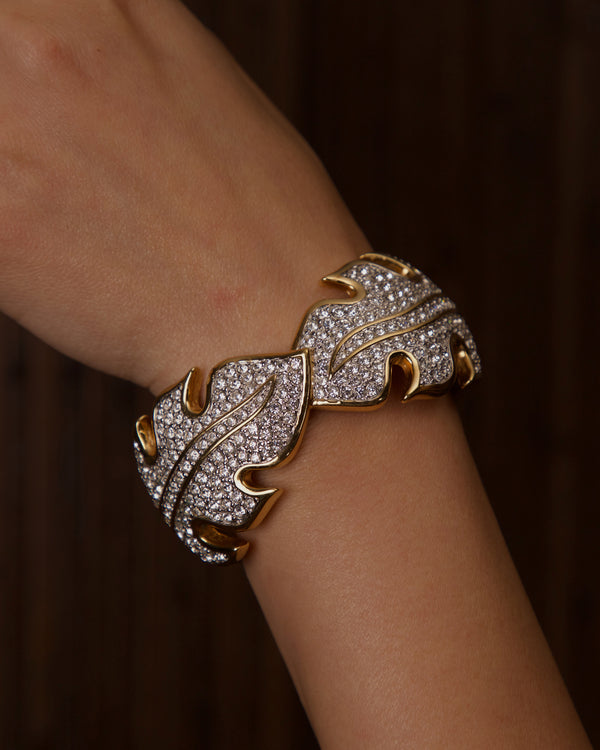 VINTAGE SWAN PAVÉ LEAVES HINGED CUFF BRACELET